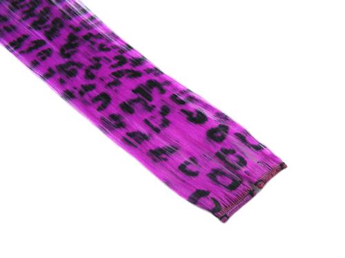 Clip In Colour Hair Streaks - Fuchsia Leopard Print