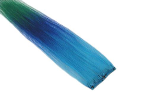 Clip In Colour Hair Streaks - Aqua / Royal Blue / Green Ombre