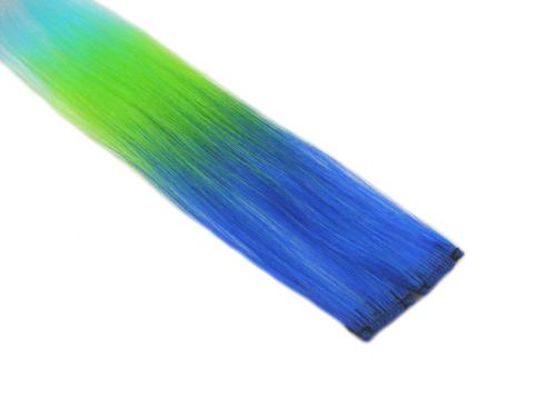 Clip In Colour Hair Streaks - Blue / Neon Green / Aqua Ombre