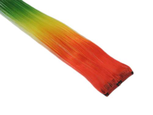 Clip In Colour Hair Streaks - Red / Yellow / Green Ombre