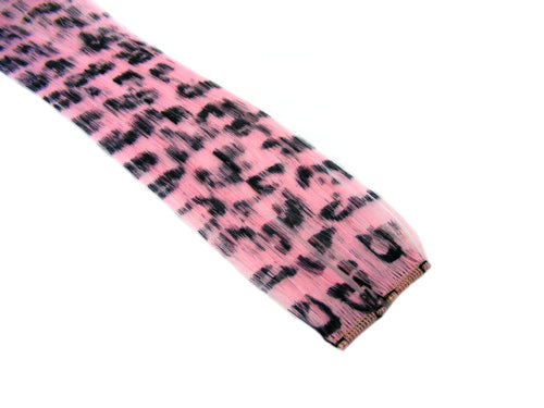 Clip In Colour Hair Streaks - Baby Pink Leopard Print