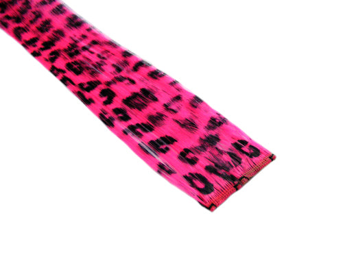 Clip In Colour Hair Streaks - Neon Pink Leopard Print