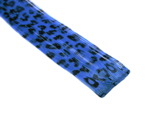 Clip In Colour Hair Streaks - Royal Blue Leopard Print
